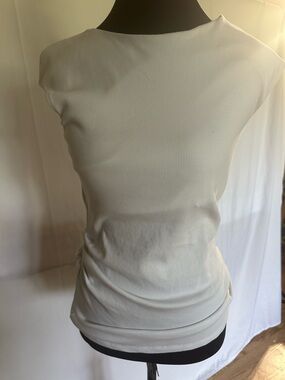 Zara Cream Ribbed Crewneck Tank Top